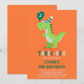 Dinosaur Drie Rex 3e Verjaardagsuitnodiging Kaart (Voorkant / Achterkant)