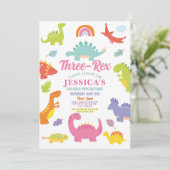 Dinosaur Drie Rex Schattige Meisjes Roze Feestje Kaart (Staand voorkant)