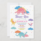 Dinosaur Drie Rex Schattige Meisjes Roze Feestje Kaart (Voorkant)