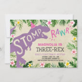 Dinosaur Drie-Rex Verjaardag Uitnodiging Meisje Di (Voorkant)