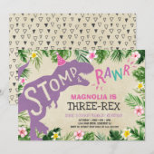 Dinosaur Drie-Rex Verjaardag Uitnodiging Meisje Di (Voorkant / Achterkant)