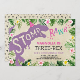 Dinosaur Drie-Rex Verjaardag Uitnodiging Meisje Di