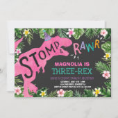 Dinosaur Drie-Rex Verjaardag Uitnodiging Meisje Di (Voorkant)