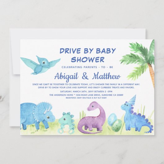 Dinosaur Drive door Baby shower Schattige Aankondiging (Voorkant)