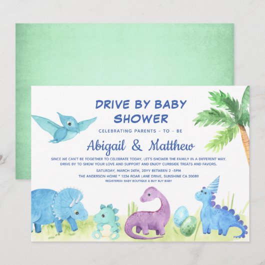 Dinosaur Drive door Baby shower Schattige Aankondiging (Voorkant / Achterkant)