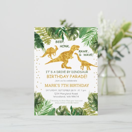 Dinosaur Drive op uitnodiging voor verjaardagspara (Staand voorkant)