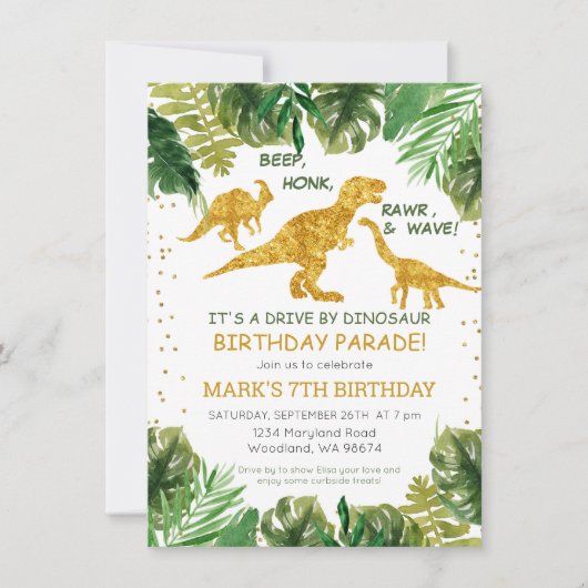 Dinosaur Drive op uitnodiging voor verjaardagspara (Voorkant)