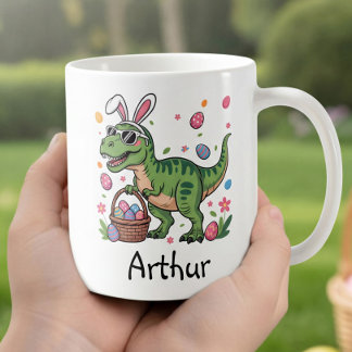 Dinosaur Easter Bunny Custom Name Mug For Kids Koffiemok