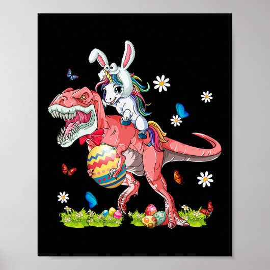 Dinosaur Easter Day Unicorn Riding T-rex Bunny Cos Poster (Voorkant)