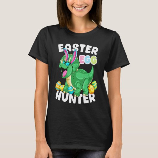 Dinosaur Easter Egg Hunter Triceratops Bunny Egg H T-shirt (Voorkant)