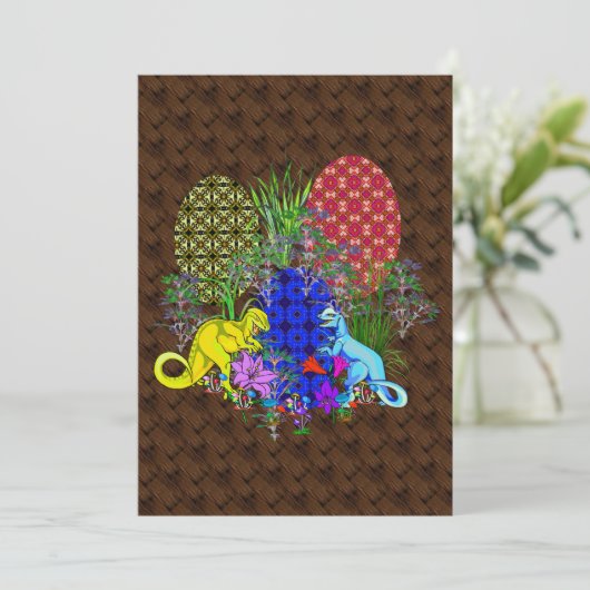 Dinosaur Easter Eggs Kaart (Staand voorkant)