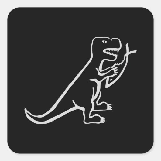 Dinosaur Eating Fish Vierkante Sticker (Voorkant)