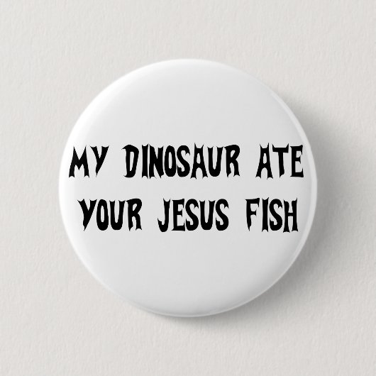 Dinosaur Eats Jesus Fish Ronde Button 5,7 Cm (Voorkant)