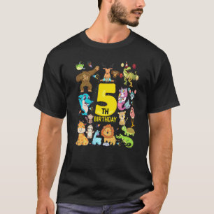 Dinosaur Eenhoorn Flamingo Lama 5 Jaar 5e Verjaard T-shirt