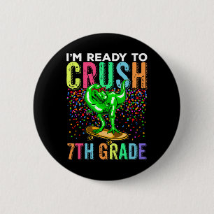 Dinosaur Eerste Dag Op School 7e leerjaar Skateboa Ronde Button 5,7 Cm