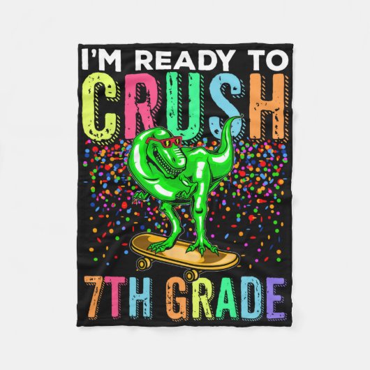 Dinosaur eerste schooldag 7e leerjaar skateboarden fleece deken (Voorkant)