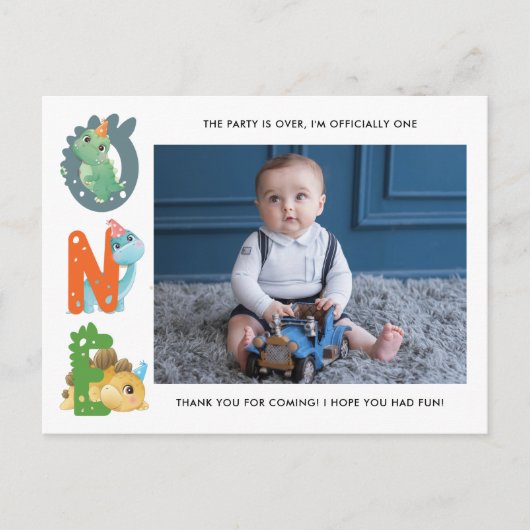 Dinosaur Eerste verjaardag Dank u Briefkaart (Voorkant)