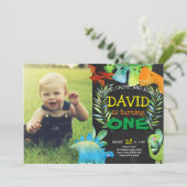 Dinosaur eerste verjaardag met Foto Kaart (Staand voorkant)