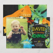 Dinosaur eerste verjaardag met Foto Kaart (Voorkant / Achterkant)