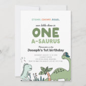 Dinosaur Eerste Verjaardag Uitnodiging (Voorkant)