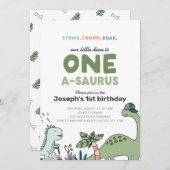 Dinosaur Eerste Verjaardag Uitnodiging (Voorkant / Achterkant)