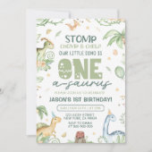 Dinosaur Eerste Verjaardag Uitnodiging EDITABLE On (Voorkant)