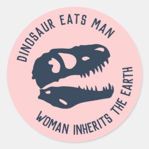 "Dinosaur eet Man, Vrouw erbinnen de aarde" Ronde Sticker