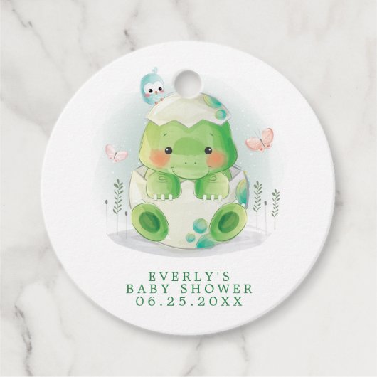 Dinosaur Egg Cute Waterverf Boy Baby shower Bedankjes Labels (Voorkant)
