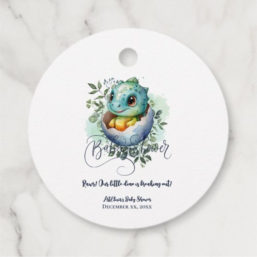 Dinosaur Egg Schattigee Waterverf verlaat Baby sho Bedankjes Labels (Achterkant)