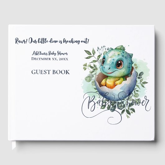Dinosaur Egg Schattigee Waterverf verlaat Baby sho Gastenboek (Voorkant)