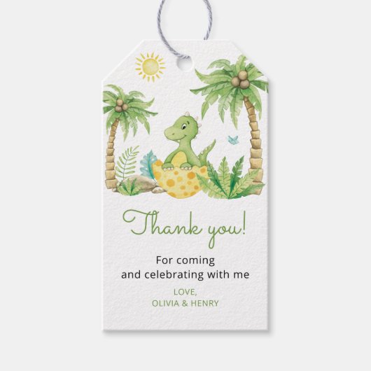 Dinosaur Ei Schattigee Waterverf Baby shower Dank  Cadeaulabel (Voorkant)