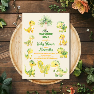 Dinosaur Ei Schattigee Waterverf Baby shower Invit Kaart
