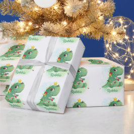 Dinosaur en kerstluiers, babyjongen kerst cadeaupapier