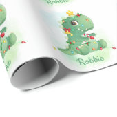 Dinosaur en kerstluiers, babyjongen kerst cadeaupapier (Rol Hoek)