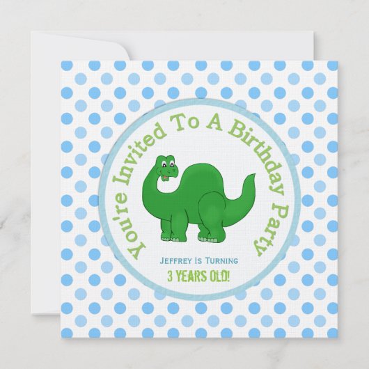 Dinosaur en Polka Dot : partijuitnodiging Kaart (Voorkant)