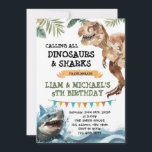 Dinosaur en Shark gezamenlijke feestuitnodiging Kaart<br><div class="desc">Dinosaur en Shark gezamenlijke feestuitnodiging</div>