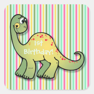 Dinosaur en Stripes 1st Birthday 1,5-inch Sq. Stic Vierkante Sticker