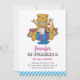 Dinosaur en Unicorn Girls Birthday Invitation Kaart