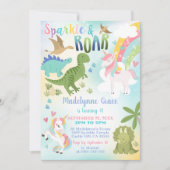 Dinosaur en Unicorn Invitation Boy Girl Kaart (Voorkant)