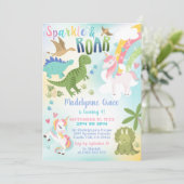 Dinosaur en Unicorn Invitation Boy Girl Kaart (Staand voorkant)