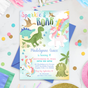 Dinosaur en Unicorn Invitation Boy Girl Kaart