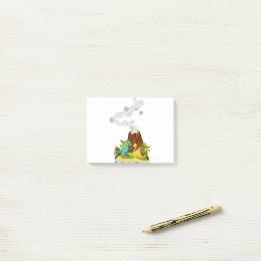 Dinosaur en vulcano post-it® notes (Op bureau)