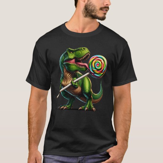 Dinosaur Eten Lollipop Snoep Lover Voor Kinderen T-shirt (Voorkant)
