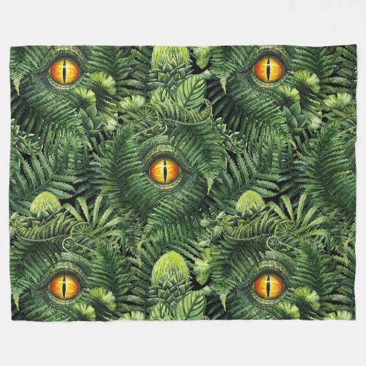 Dinosaur Eyes Green Plants Ancient Creature Art Fleece Deken (Voorkant (Horizontaal))