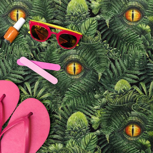 Dinosaur Eyes Green Plants Ancient Creature Art Strandlaken