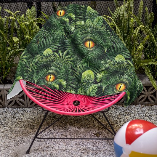 Dinosaur Eyes Green Plants Ancient Creature Art Strandlaken