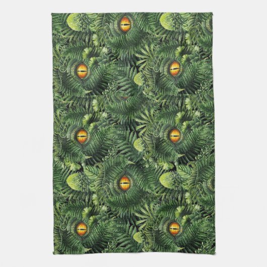 Dinosaur Eyes Green Plants Ancient Creature Art Theedoek (Verticaal)