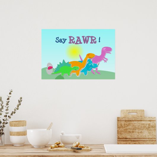 Dinosaur Familie zegt Rawr! Poster (Keuken)