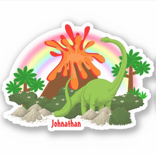 Dinosaur fantasie eiland vulkaan regenboog DIY naa Sticker (Voorkant)