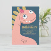 Dinosaur Faux Gold Pink Fun Cute Girl Kinder Kaart (Staand voorkant)